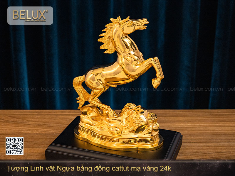Tượng Linh Vật Ngựa Mạ Vàng - Cao 23 cm